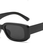 Retro Rectangle Sunglasses for Women Men Small Square Frame Trendy Y2K 90s Black Sunglasses