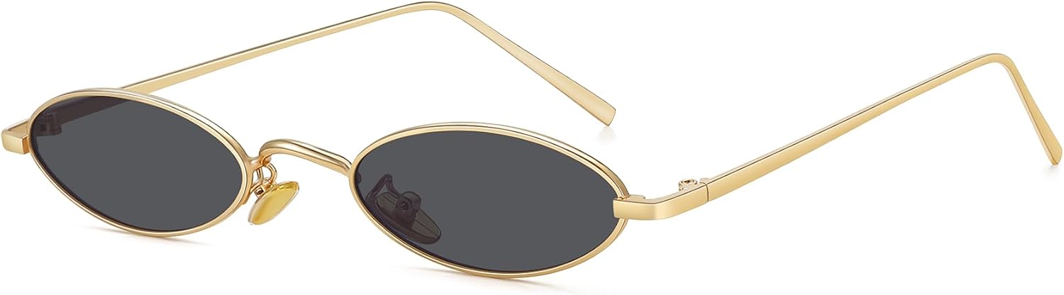 51cHJUmVboL._AC_SL1500_.jpg Retro 90s Small Oval Sunglasses For Women Men Small Face Metal Frames Gothic Narrow Sun Glasses for Outfit Cosplay - Image 1