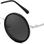 Adjustable Polarized Sunglasses, Foldable Lightweight Memory Titanium Frame, Steampunk Round Lens UV400 Protection