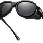 Retro Aviator Steampunk Polarized Sunglasses with Leather Side Shield Vintage Gothic Eyewear