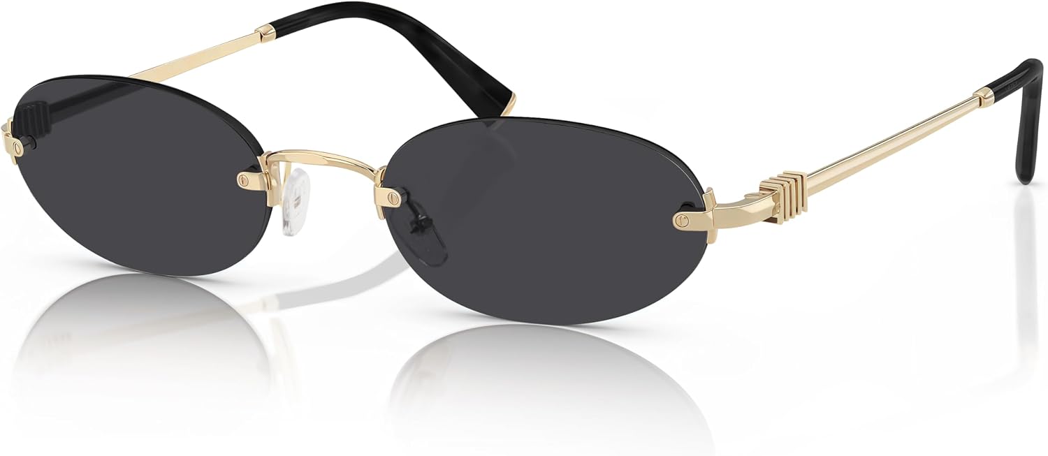61RlCJ5NVDL._AC_SL1500_.jpg Retro Small Oval Sunglasses for Women Men, Trendy Rimless Sun Glasses Fashion Narrow Shades Y2K Designer Sunnies - Image 1