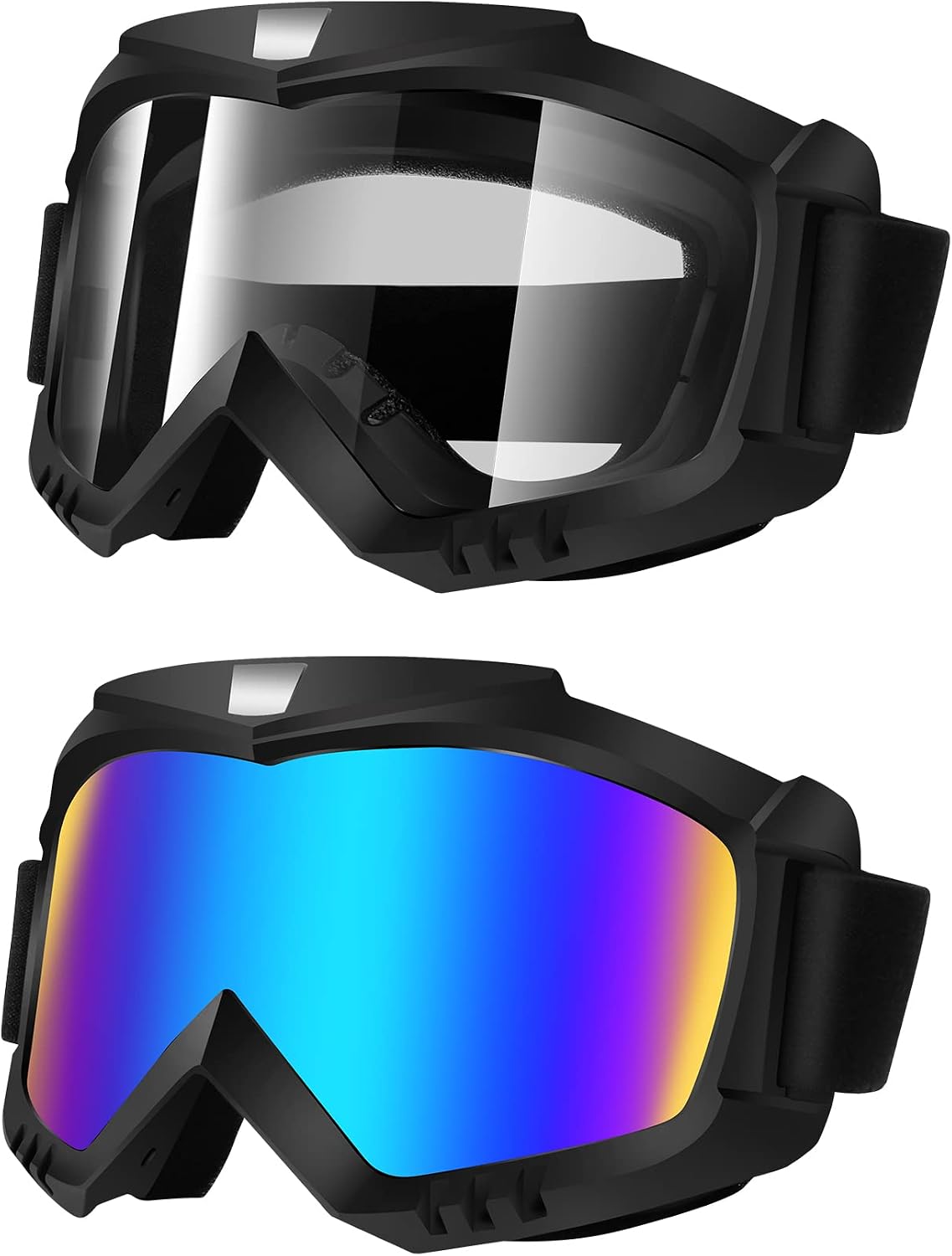 61r2vbet7iL._AC_SL1500_.jpg Dirt Bike Goggles 2 Pack - Motorcycle, Riding, Ski, Windproof Racing Glasses - Image 1