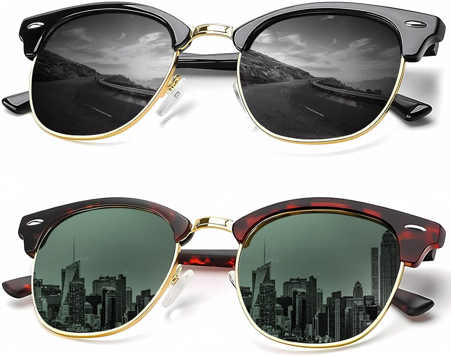 716KggnQG5L._AC_SL1500_.jpg Sunglasses Men Polarized Sunglasses for Men Women Unisex Semi-Rimless Frame Retro Driving Sunglasses UV Blocking - Image 1