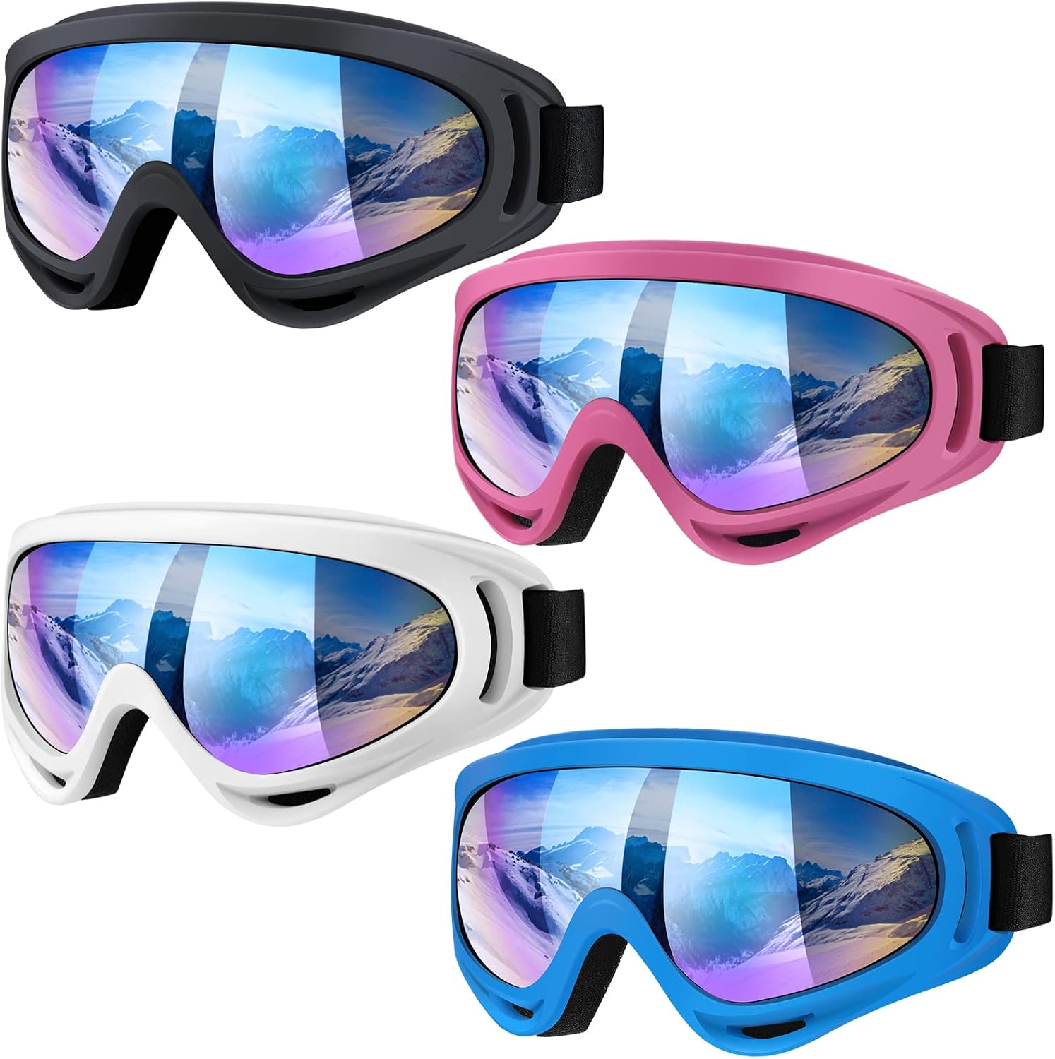 71G7SZgHbSL._AC_SL1500_.jpg 4-Pack Ski Goggles Snow Goggles for Men Women Kids Youth Adults Boys Girls, Snowboard Motorcycle goggles Glasses - Image 1