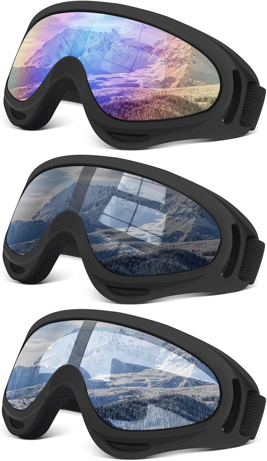 71sU2MYOMxL._AC_SL1500_.jpg 3 Pack Ski Goggles Dustproof Dirt Bike Goggles Protection Foam Anti for Ski Racing Riding, Off Road Waterproof Motocross - Image 1